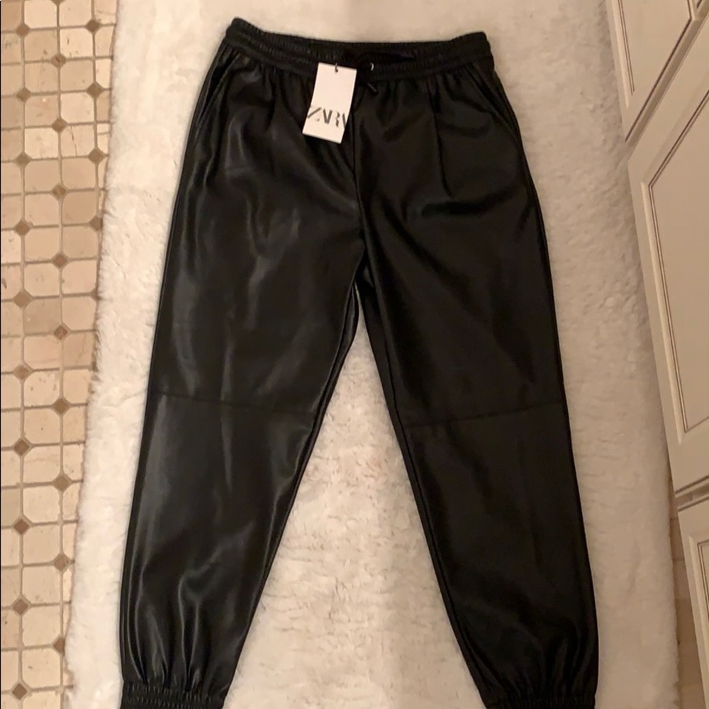 zara leather black pants